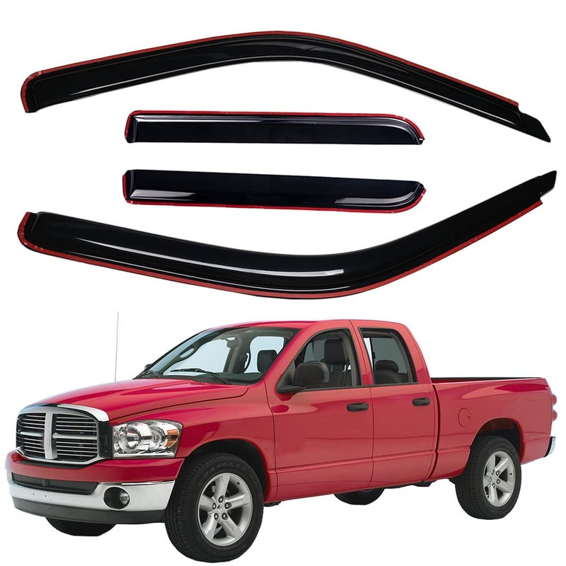 Lightronic Extra Durable Clip-on in-Channel Auto Vent Window Visors, Fits 2002-2008 Dodge Ram 1500, 2003-2009 Ram 2500 & 3500, Quad Cab, UV-Protect Rain Guards, Original Wind Deflector, Smoke, 4-Pcs - Image 1